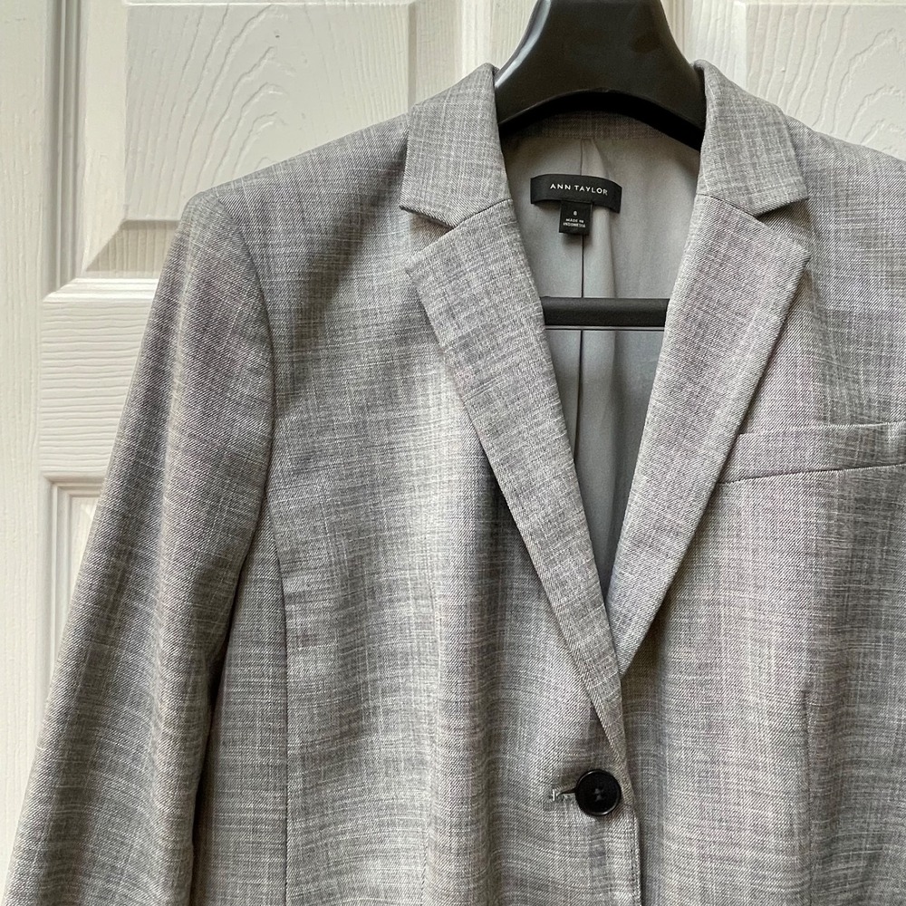 Ann Taylor Women's Sz 8 Grey Glenn Plaid 2 Button Blazer Jacket Lined Acadamia‎